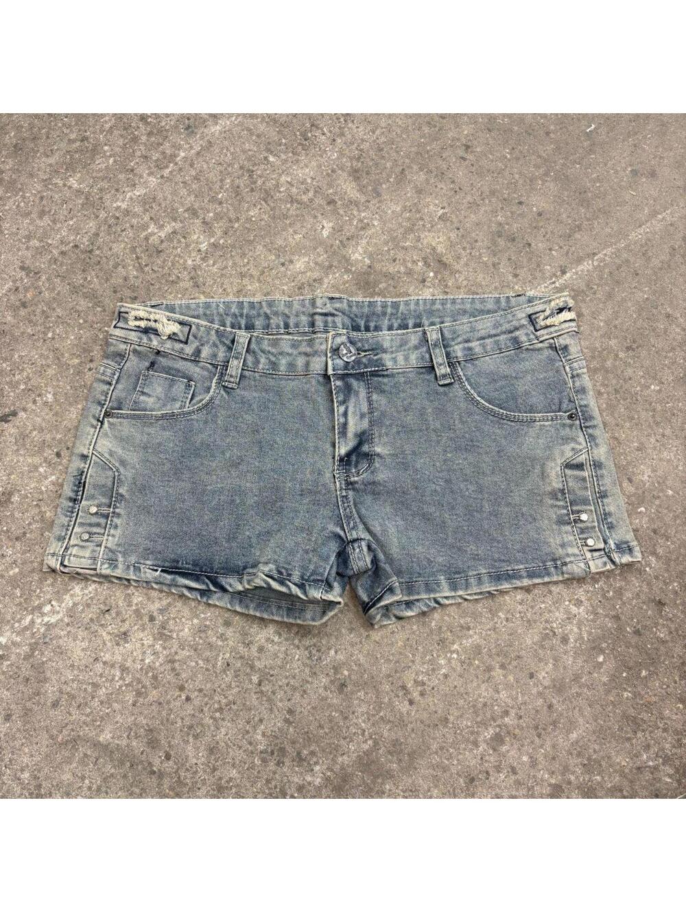 Vintage Y2K Low Rise Denim Micro Shorts Light Acid Wash